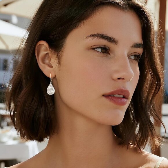 925 Sterling Silver Waterdrop Trendy Hypoallergenic Leverback Earings  for Women - Picture 4 of 7